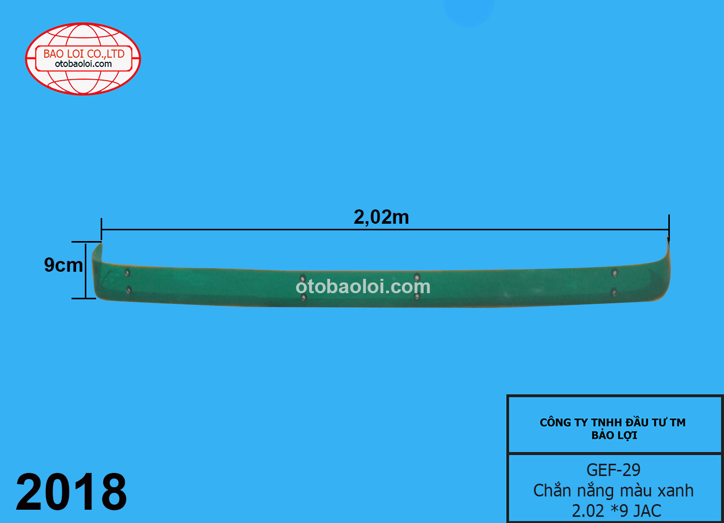 Chắn nắng màu xanh 2.02 *9